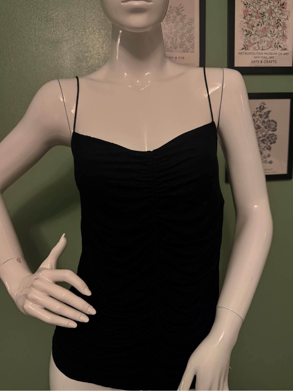 Enza Costa Black Ruched Spaghetti Strap Camisole